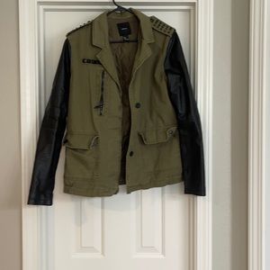 Leather and army green jacket with stud details